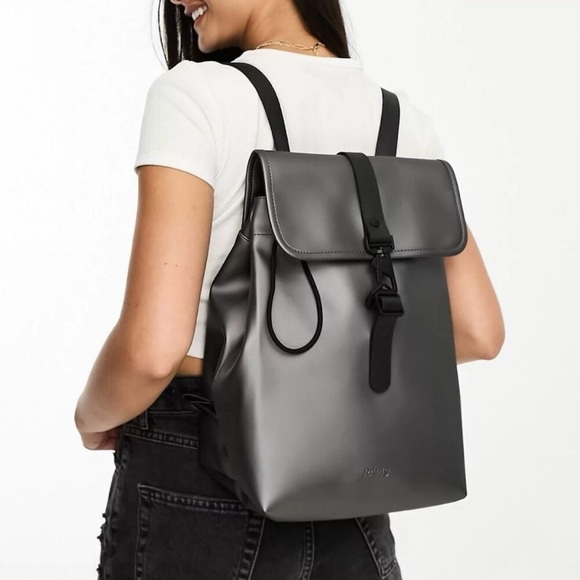 Rains Handbags - Rains Bucket Backpack in Metallic Grey NWT
